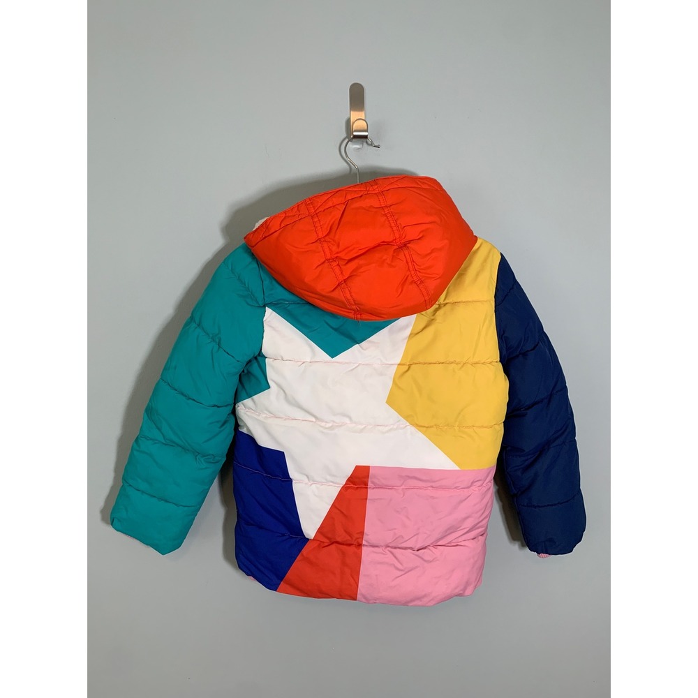 Boden Star Colorblock Puffer Jacket Girls 7-8Y Multi-Color Sherpa Lined Hood - Picture 7 of 13